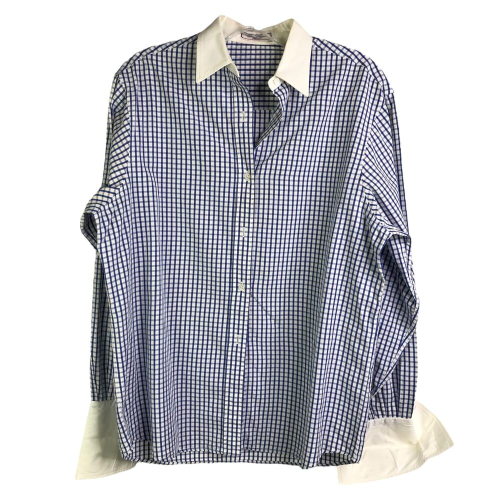 Alain Figaret Shirt Women 42 Blue White‎ Checkered Long Sleeve Classic